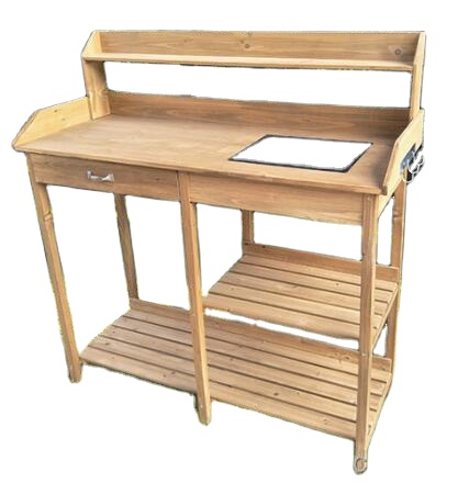 Workbench Woodworking - Lavabolu Ahşap Saksı Tezgahı, Raflı Dış